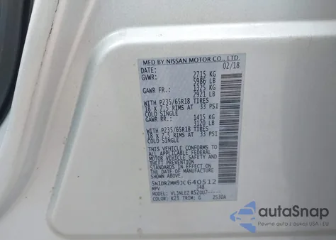2018 Nissan Pathfinder Sv from USA, damaged, VIN 5N1DR2MM9JC640512
